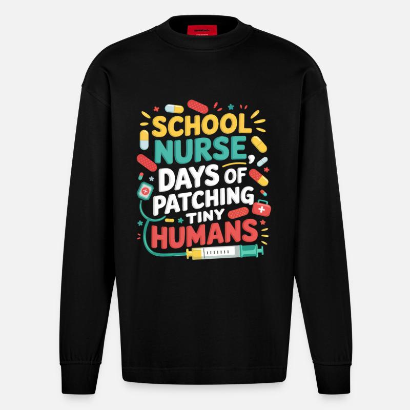 Minis patchwork d’infirmière scolaire - Manches longues bio épais oversize fabriqué en UE - SOLID BLACK