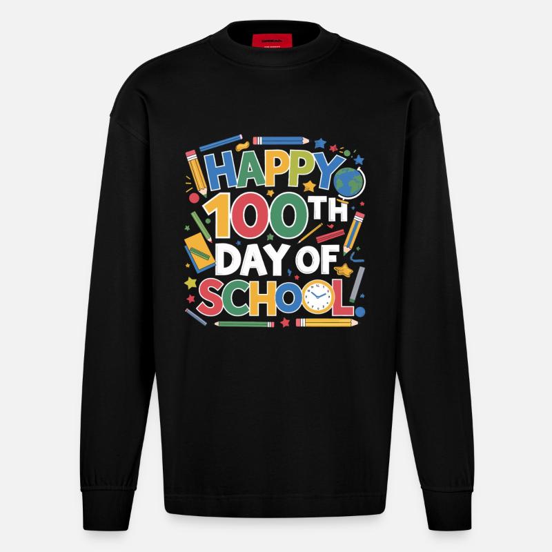 100th Day School Celebration - Heavyweight Oversized Organic Langarmshirt Made in EU - SOLID BLACK