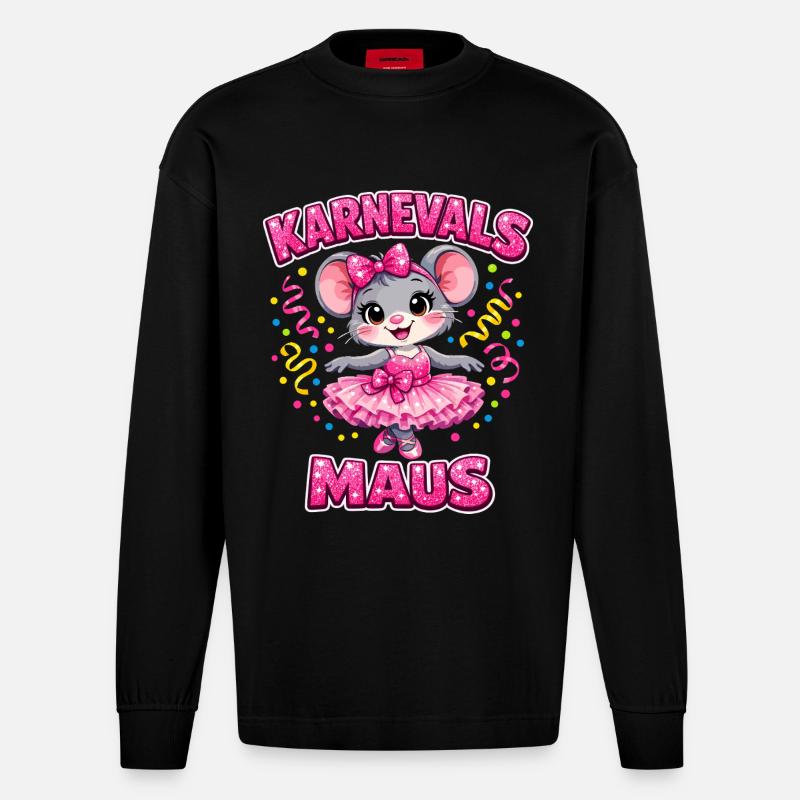 Karnevalsmaus Karneval Konfetti Geschenk - Heavyweight Oversized Organic Langarmshirt Made in EU - SOLID BLACK