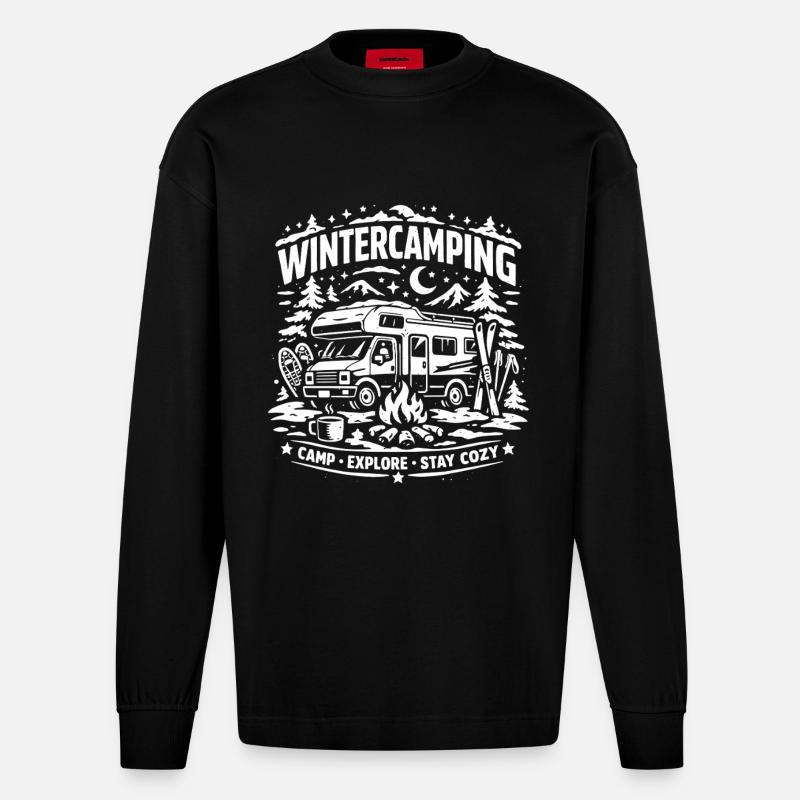 Winter Camping | Abenteuer - Heavyweight Oversized Organic Langarmshirt Made in EU - SOLID BLACK