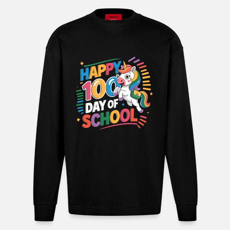 Célébration de la licorne des 100 jours à l’école - Manches longues bio épais oversize fabriqué en UE - SOLID BLACK