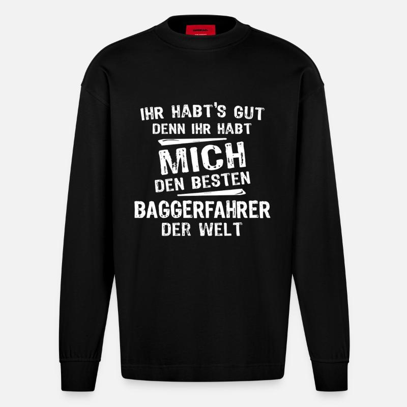 Baggerfahrer - Heavyweight Oversized Organic Langarmshirt Made in EU - SOLID BLACK
