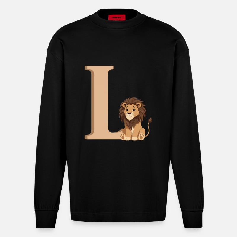 L-Löwe Buchstabe L mit Löwe - Heavyweight Oversized Organic Langarmshirt Made in EU - SOLID BLACK