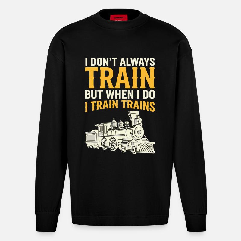 I Train Trains Dampflok Wortwitz - Heavyweight Oversized Organic Langarmshirt Made in EU - SOLID BLACK