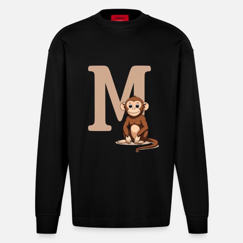 MonkeyM Design mit Großbuchstabe M - Heavyweight Oversized Organic Langarmshirt Made in EU - SOLID BLACK