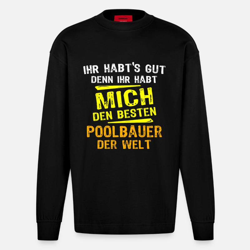 Poolbauer Geschenk - Heavyweight Oversized Organic Langarmshirt Made in EU - SOLID BLACK