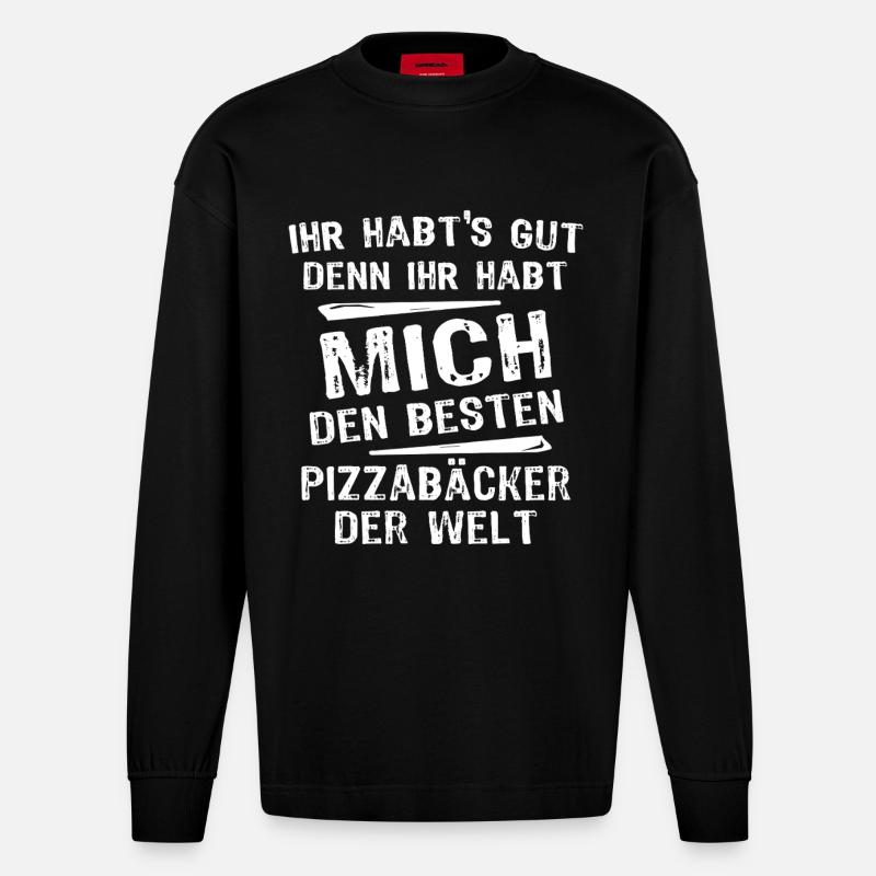 Pizzabäcker - Heavyweight Oversized Organic Langarmshirt Made in EU - SOLID BLACK