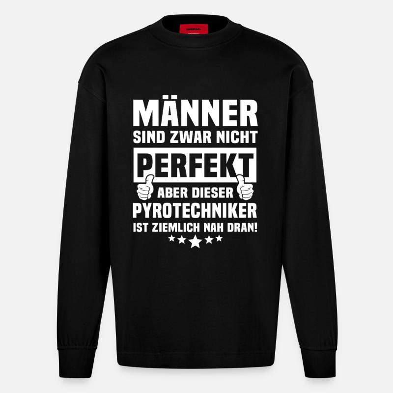 Pyrotechniker - Heavyweight Oversized Organic Langarmshirt Made in EU - SOLID BLACK
