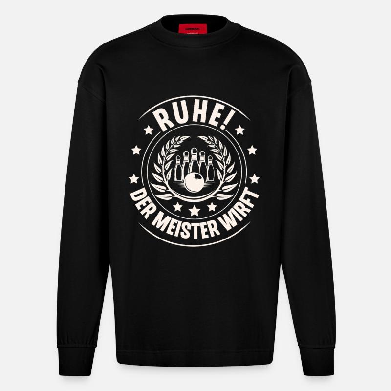 Bowling Kegeln - Heavyweight Oversized Organic Langarmshirt Made in EU - SOLID BLACK