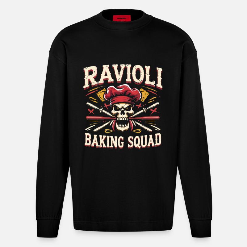 Ravioli Baking Squad - Heavyweight Oversized Organic Langarmshirt Made in EU - SOLID BLACK