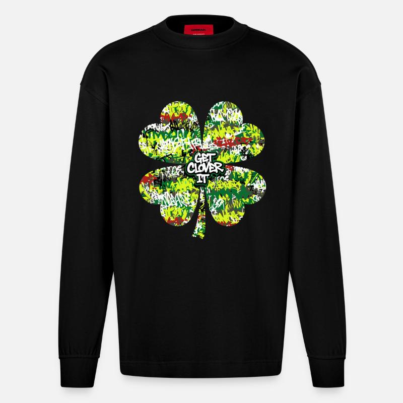 Graffiti Kleeblatt - Heavyweight Oversized Organic Langarmshirt Made in EU - SOLID BLACK