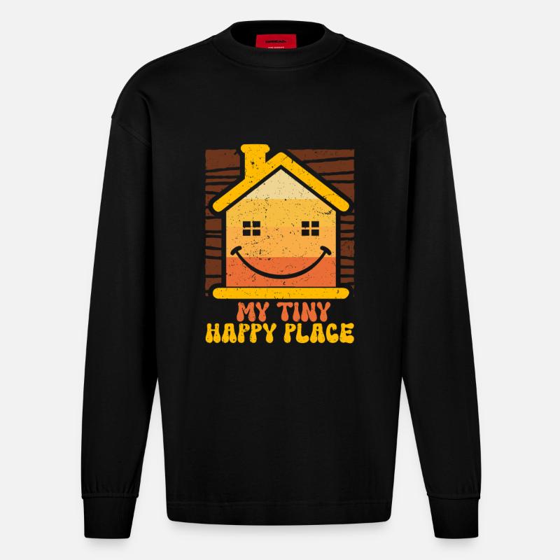 Tiny House My Tiny Happy Place - Heavyweight Oversized Organic Langarmshirt Made in EU - SOLID BLACK