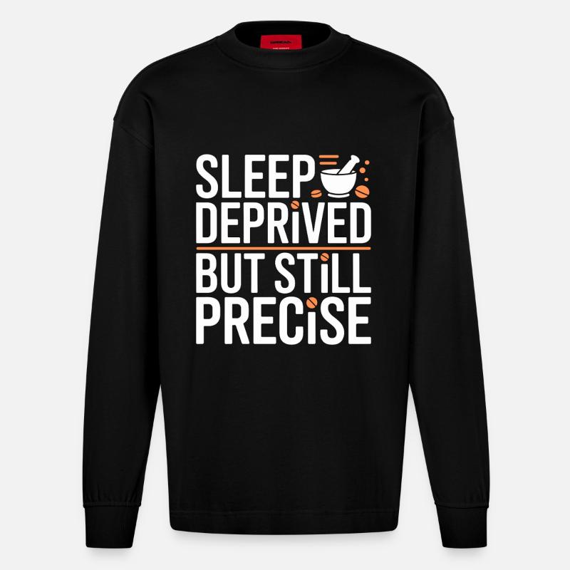 Pharmacist Student Sleep Deprived Pharmacy Trainee - Heavyweight Oversized Organic Langarmshirt Made in EU - SOLID BLACK