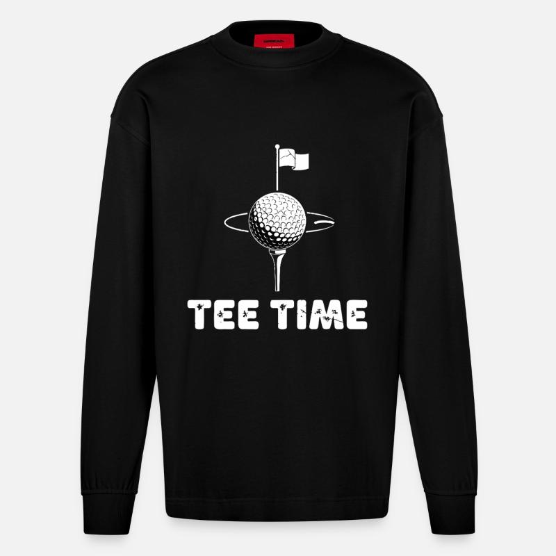 Golf Tee Time - Heavyweight Oversized Organic Langarmshirt Made in EU - SOLID BLACK