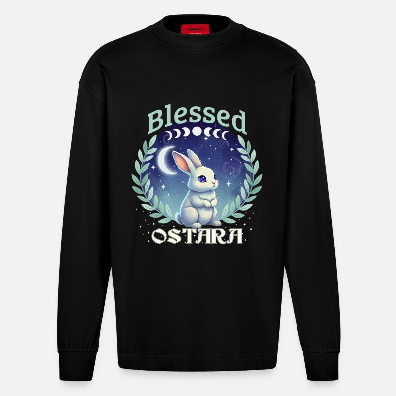 Ostara Happy Easter Pagan Spring - Heavyweight Oversized Organic Longsleeve Shirt Made in EU - SOLID BLACK