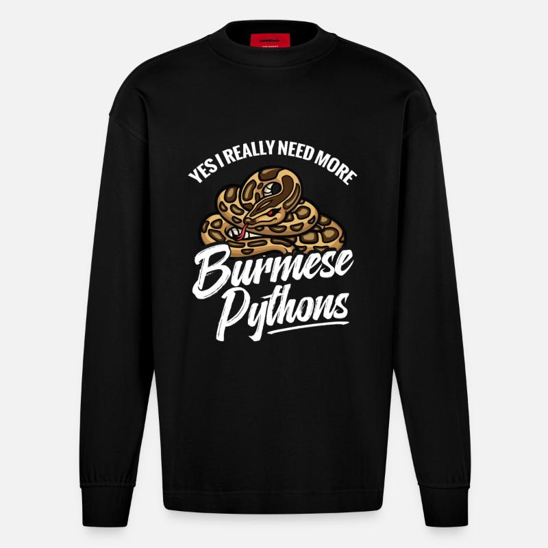 Python-Liebhaber Schlangen-Mama Terrarium-Reptilien-Papa - Heavyweight Oversized Organic Langarmshirt Made in EU - SOLID BLACK