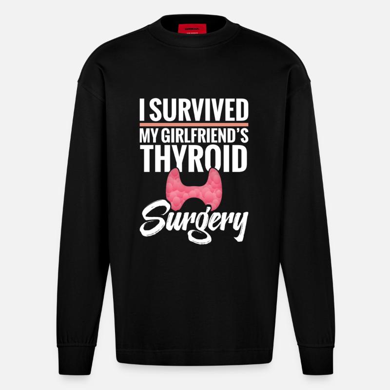  Thyroid Removal Surgery Girlfriend Thyroid - Heavyweight Oversized Organic Longsleeve Shirt Made in EU - SOLID BLACK