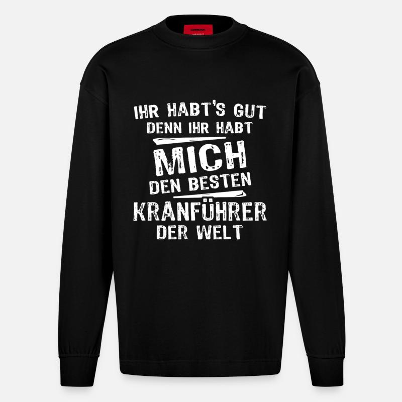Kranführer - Heavyweight Oversized Organic Langarmshirt Made in EU - SOLID BLACK
