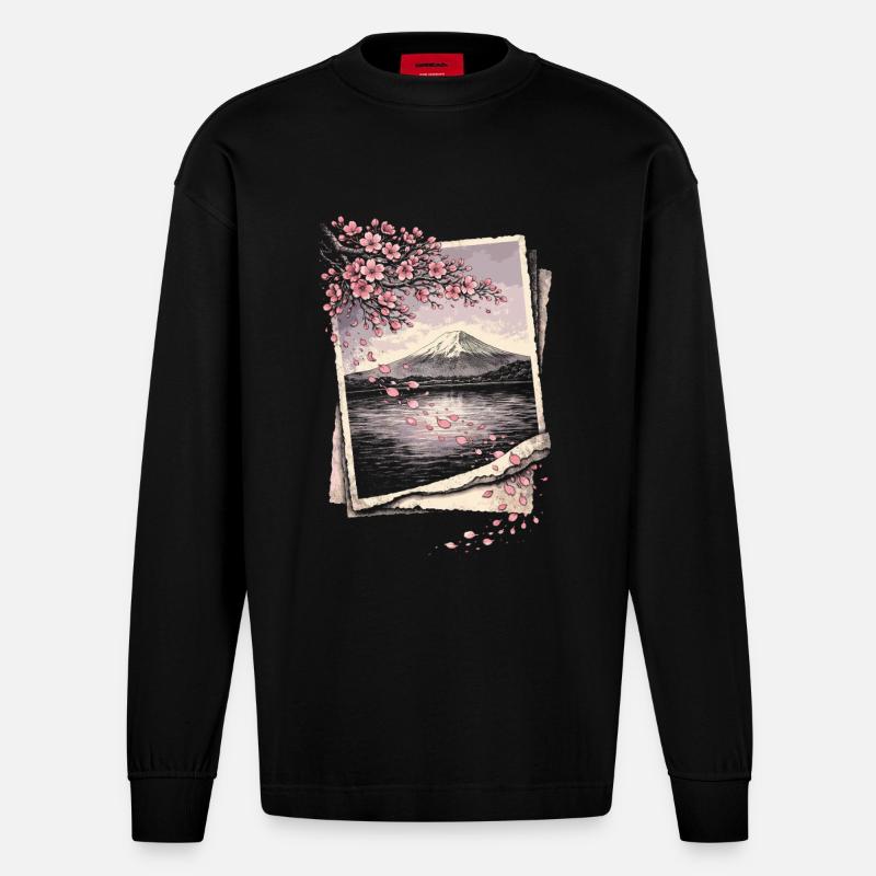 Kirschblüten Sakura Kirschblüte - Heavyweight Oversized Organic Langarmshirt Made in EU - SOLID BLACK