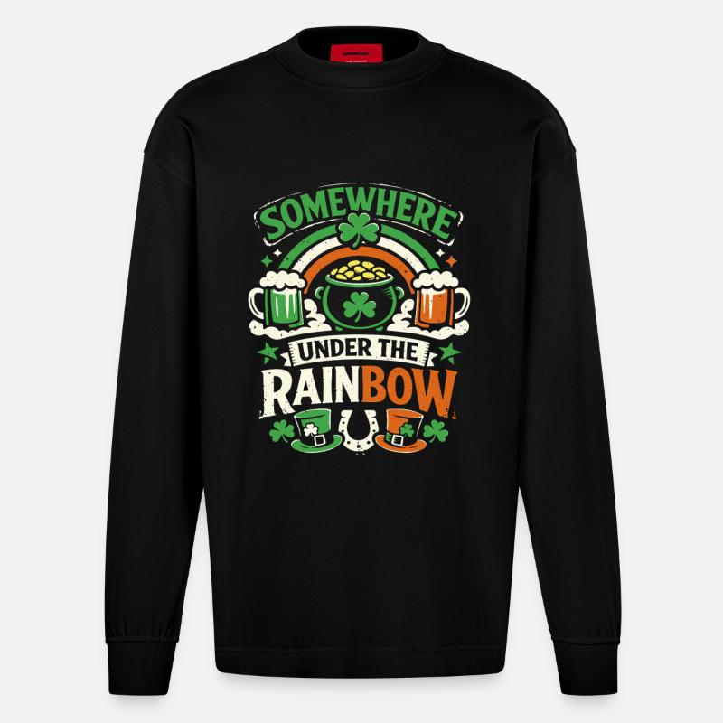 Sous l’arc-en-ciel | La Saint-Patrick - Manches longues bio épais oversize fabriqué en UE - SOLID BLACK