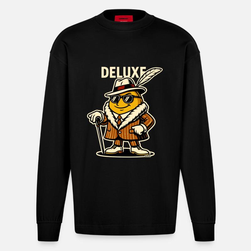 Deluxe Dapper Feather Typ - Heavyweight Oversized Organic Langarmshirt Made in EU - SOLID BLACK