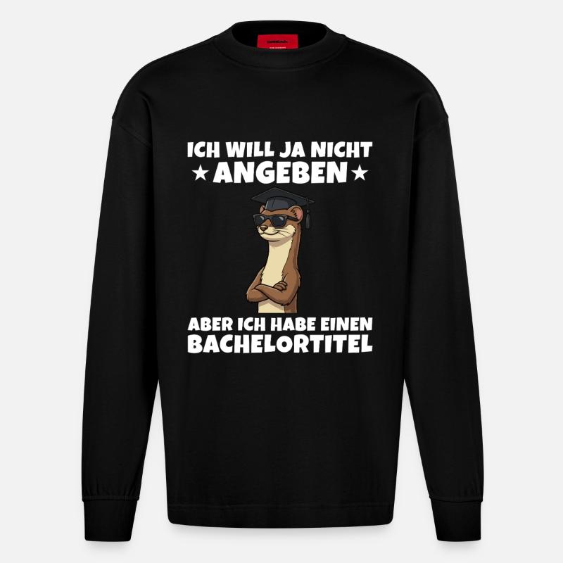 Bachelortitel geschafft Wiesel Studium Abschluss - Heavyweight Oversized Organic Langarmshirt Made in EU - SOLID BLACK