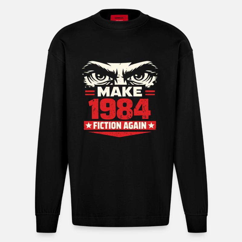 Make 1984 Fiction Again - Heavyweight Oversized Organic Langarmshirt Made in EU - SOLID BLACK