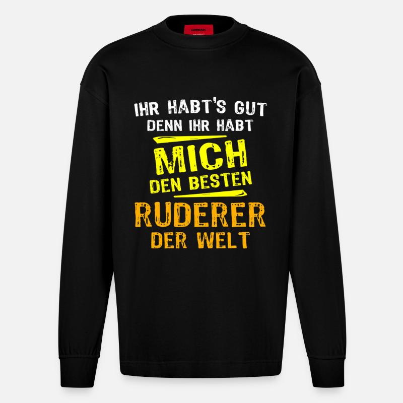 Ruderer Geschenk - Heavyweight Oversized Organic Langarmshirt Made in EU - SOLID BLACK