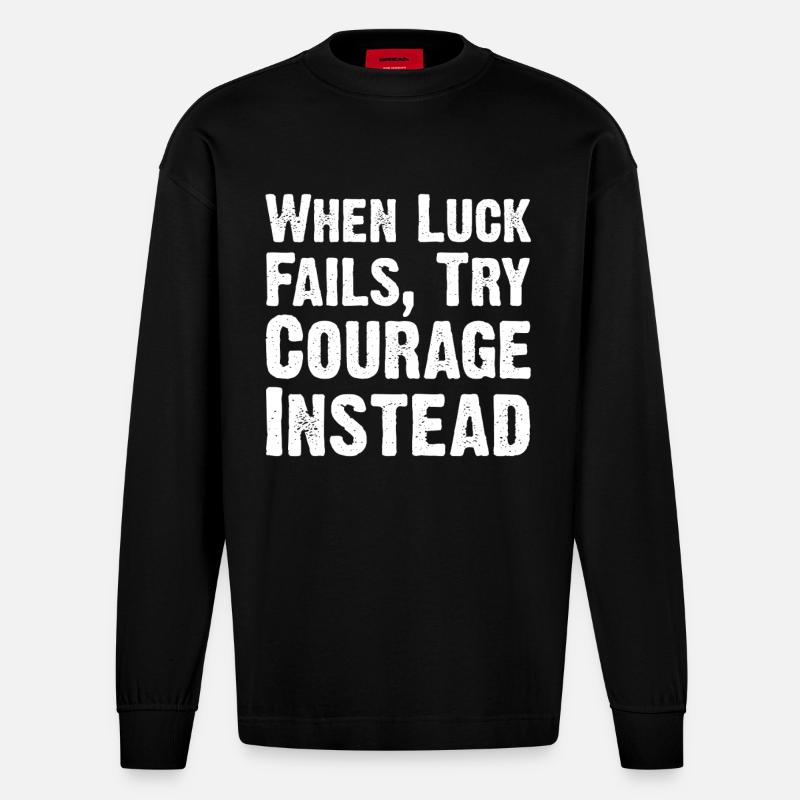 Mut über Glück Zitat-Tee - Heavyweight Oversized Organic Langarmshirt Made in EU - SOLID BLACK