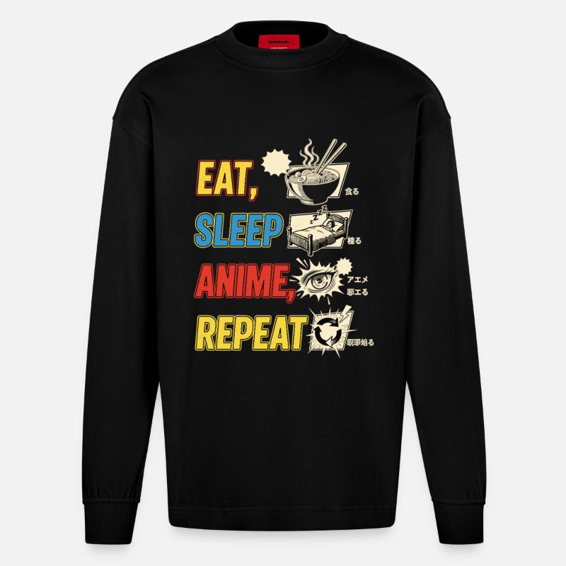 Eat Sleep Anime Repeat - Heavyweight Oversized Organic Langarmshirt Made in EU - SOLID BLACK