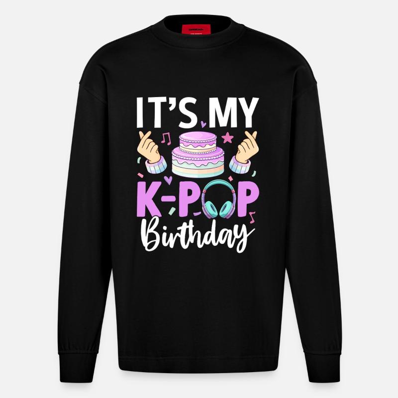 C’est mon anniversaire K-Pop - Manches longues bio épais oversize fabriqué en UE - SOLID BLACK