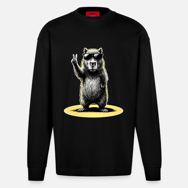 Capybara Peace - Heavyweight Oversized Organic Langarmshirt Made in EU - SOLID BLACK