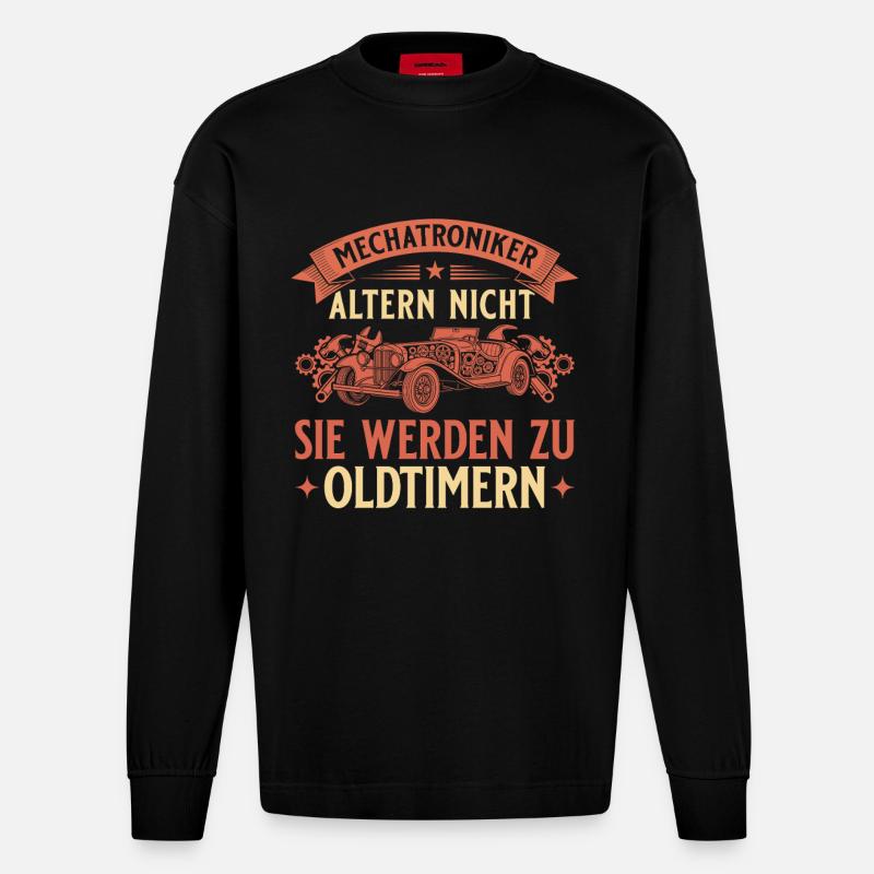 Mechatroniker Altern Nicht - Oldtimer Geschenk - Heavyweight Oversized Organic Langarmshirt Made in EU - SOLID BLACK