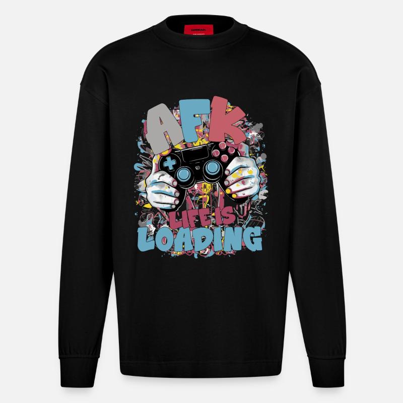 Life is Loading: Gaming Graffiti - Heavyweight Oversized Organic Longsleeve Shirt Made in EU - SOLID BLACK