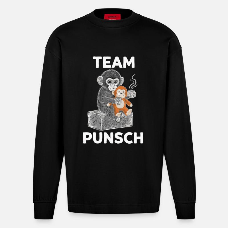 Équipe Punch Monkey Noël - Manches longues bio épais oversize fabriqué en UE - SOLID BLACK