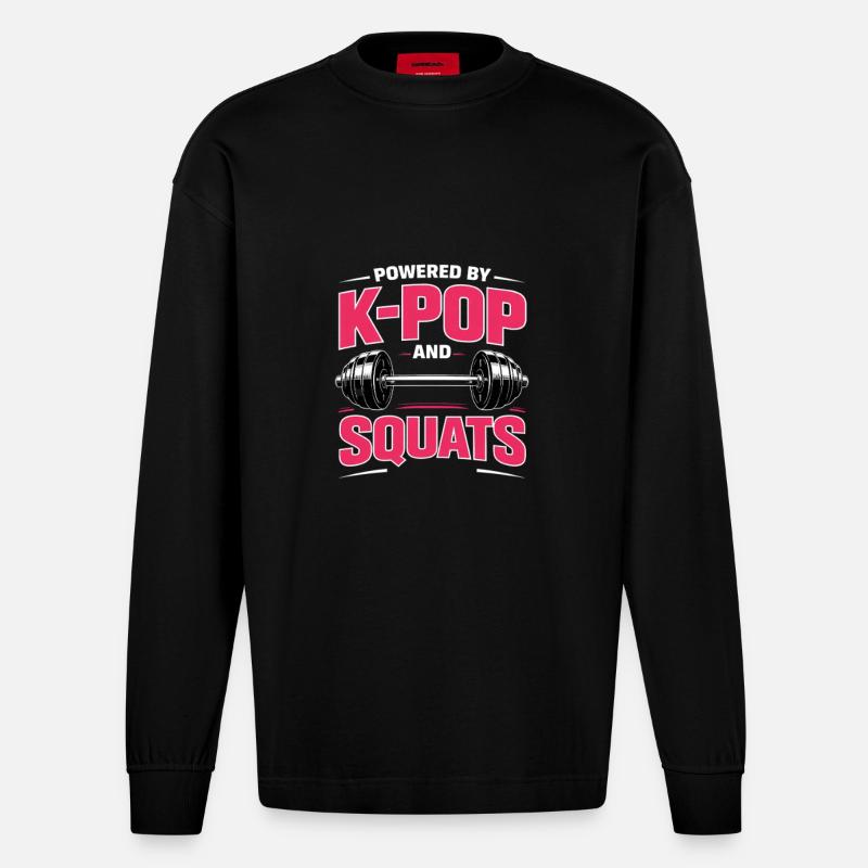 Powered By K Pop And Squats - Heavyweight Oversized Organic Langarmshirt Made in EU - SOLID BLACK