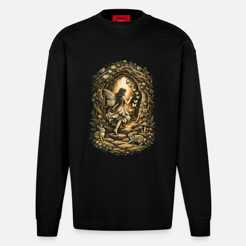 Fairycore Fee Gotisch - Heavyweight Oversized Organic Langarmshirt Made in EU - SOLID BLACK