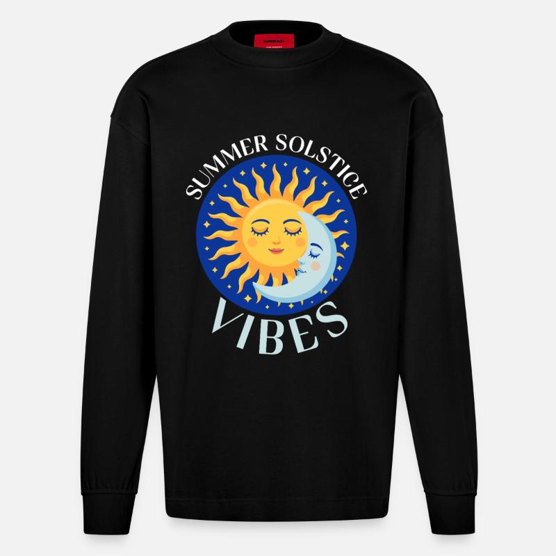 Litha Pagan Solstice d’été Midsommar - Manches longues bio épais oversize fabriqué en UE - SOLID BLACK