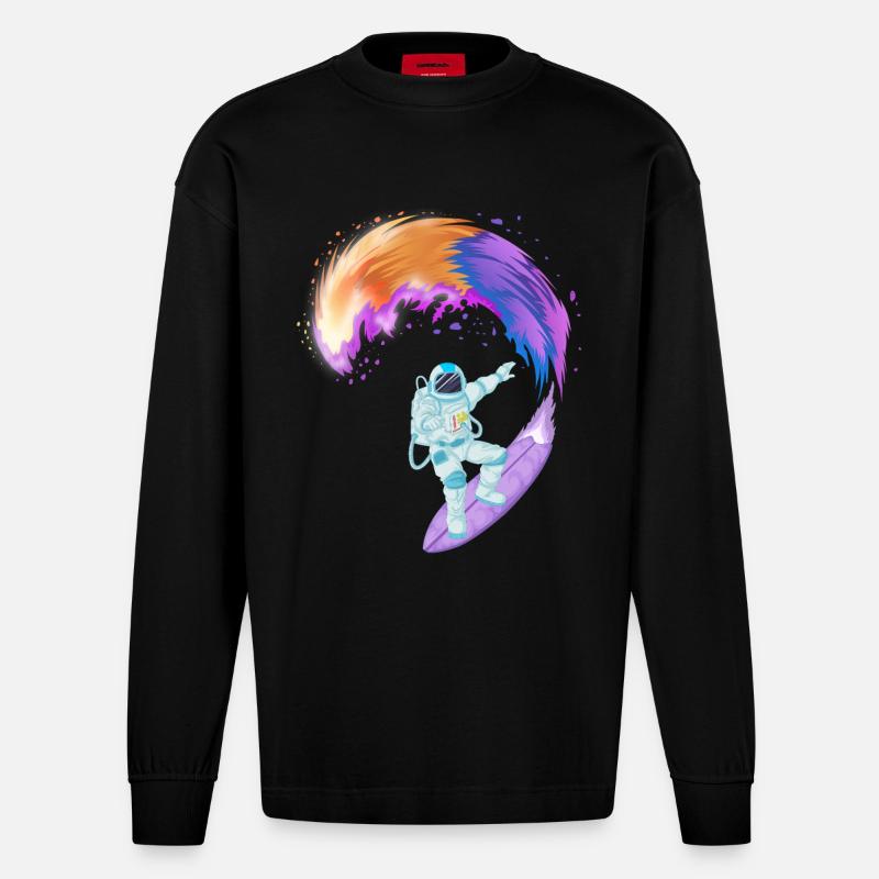 Chemise spatiale de surf d’astronaute - Manches longues bio épais oversize fabriqué en UE - SOLID BLACK