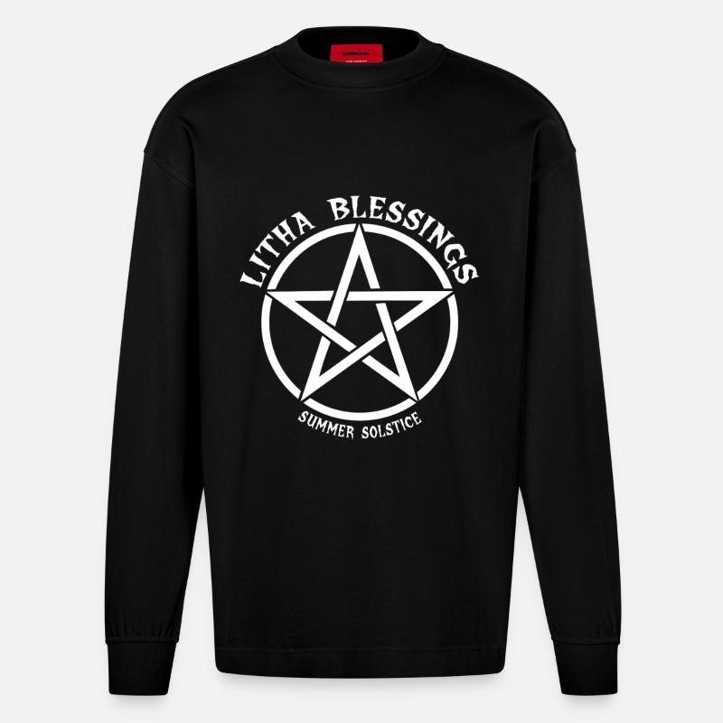 Litha Pagan Solstice d’été Midsommar - Manches longues bio épais oversize fabriqué en UE - SOLID BLACK