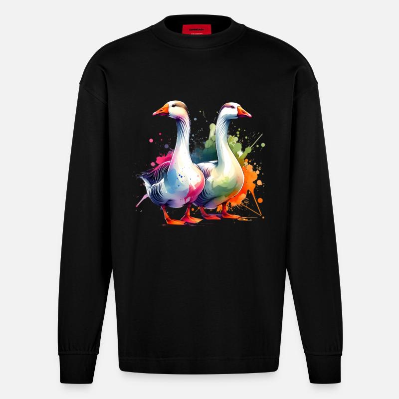 Emdengans Embden Goose - Manches longues bio épais oversize fabriqué en UE - SOLID BLACK