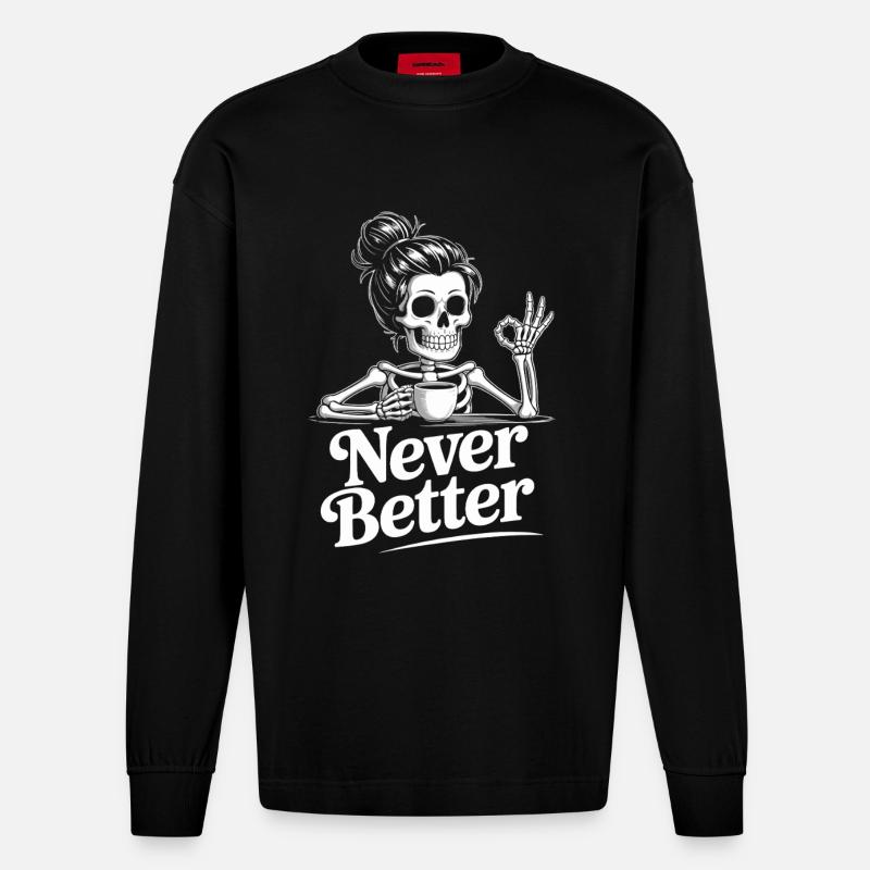 Kaffee, Kaffeetrinker, Kaffeetrinkerin, lustig - Heavyweight Oversized Organic Langarmshirt Made in EU - SOLID BLACK