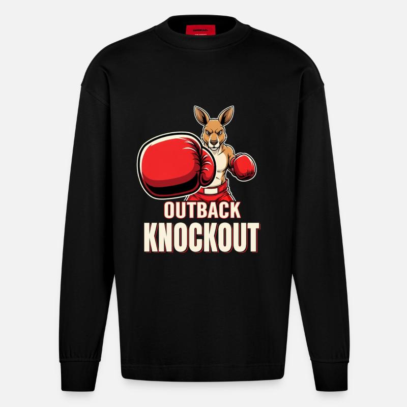 Boxeur kangourou de l’Outback Knockout - Manches longues bio épais oversize fabriqué en UE - SOLID BLACK