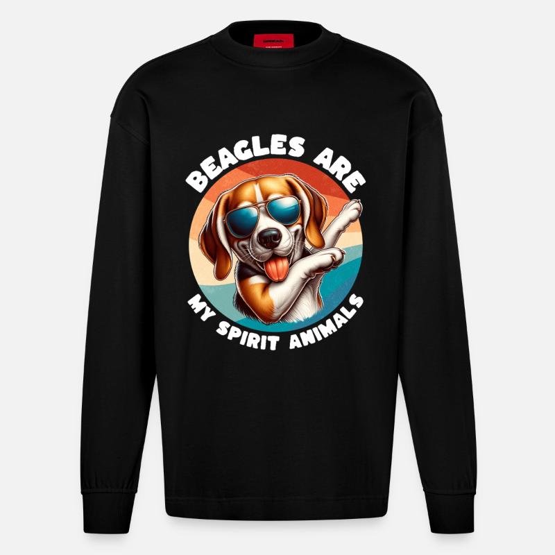 Lustige Beagle Sprüche - Heavyweight Oversized Organic Langarmshirt Made in EU - SOLID BLACK