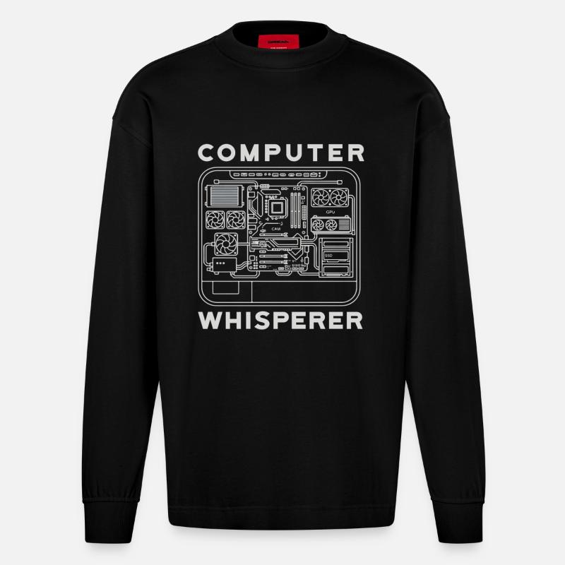 Computer Flüsterer Motherboard Hardware PC - Heavyweight Oversized Organic Langarmshirt Made in EU - SOLID BLACK