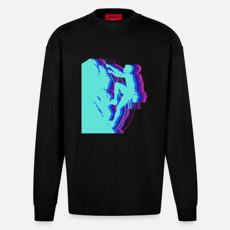 Glitch Art Kletterer Silhouette Modern - Heavyweight Oversized Organic Langarmshirt Made in EU - SOLID BLACK