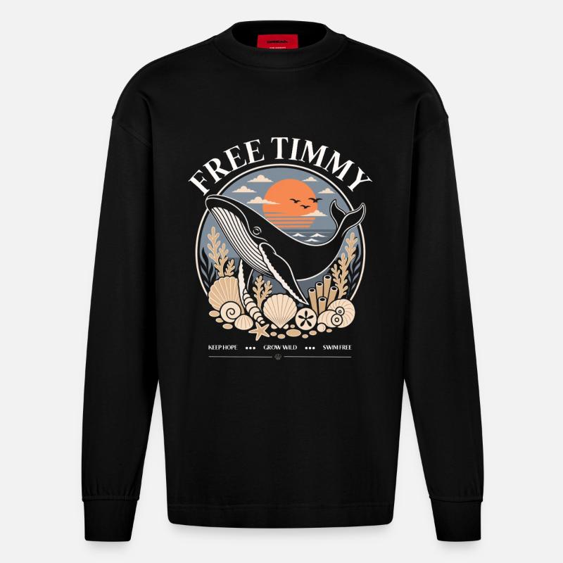 Buckelwal Timmy Hope Statement Merch - Heavyweight Oversized Organic Langarmshirt Made in EU - SOLID BLACK
