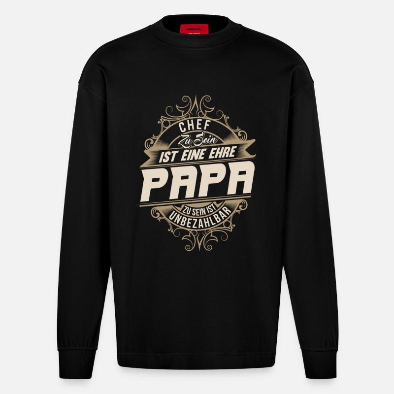 Chef Papa - Heavyweight Oversized Organic Langarmshirt Made in EU - SOLID BLACK