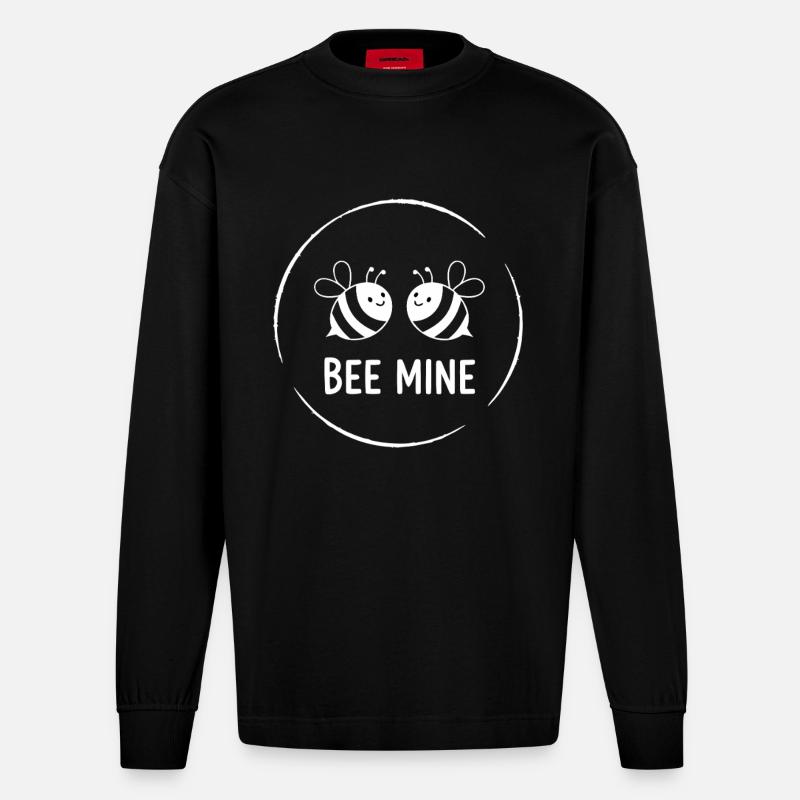 Bee Mine la Saint-Valentin Abeille - Manches longues bio épais oversize fabriqué en UE - SOLID BLACK