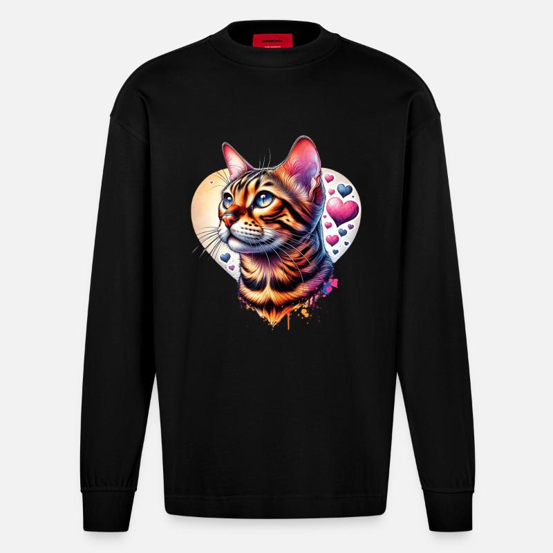 Chat léopard - Manches longues bio épais oversize fabriqué en UE - SOLID BLACK